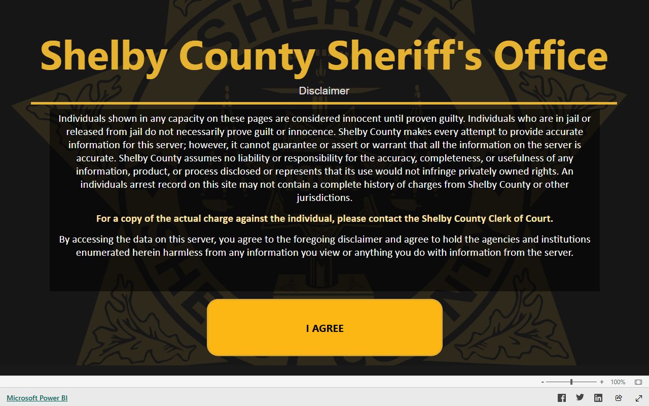 Shelby County inmate records full screen Power BI arrests report